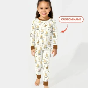 Once Upon A Bear Custom Name Bamboo Two Piece Long Sleeve Pajama Set
