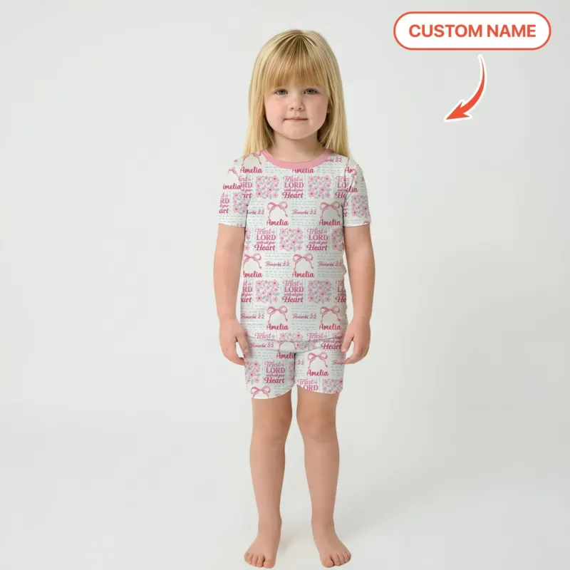 Trust The Lord With All Your Heart Custom Name Bamboo Two Piece Short Sleeve Shorts Pajama Set