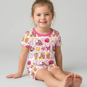 Pink Softball Game Day Bamboo Two Piece Short Sleeve Shorts Pajama Set