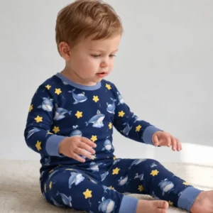 Whale Among The Stars Bamboo Two Piece Long Sleeve Pajama Set