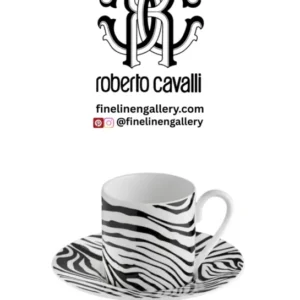 Roberto Cavalli Home Coffee Cup & Saucer ZEBRAGE Set of 2 in Luxury Box diam. 2.3", H 2.5", Cap. 4 oz, Saucer diam. 4.75" - Palais Royal Linen Gallery