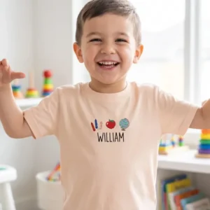 Custom Name Classroom Icons Embroidered Bamboo Crewneck T-Shirt