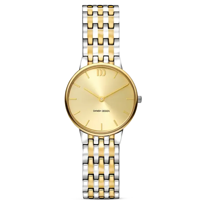 Danish Design Celeste Damenarmbanduhr mit rundem goldenem Zifferblatt und Bicolor-Edelstahlband