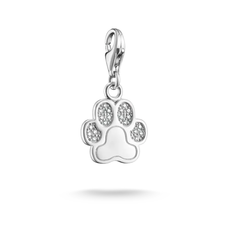 Silberner Charm-Anhänger in Pfotenform mit funkelnden Steinen, 925 Sterlingsilber