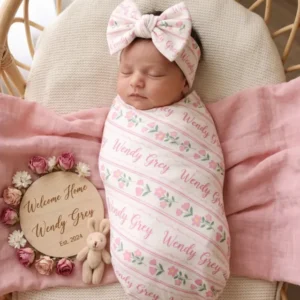 Classic Botanical Ribbon Stripe Bamboo Swaddle Blanket