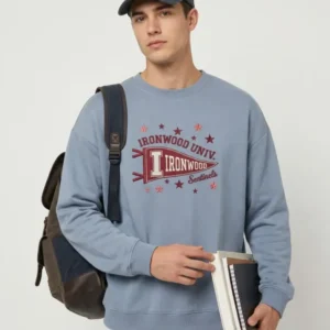 Custom College Pennant Embroidered Bamboo Men Crewneck Sweatshirt
