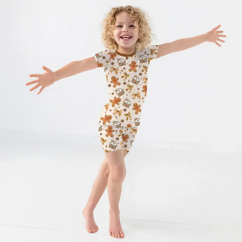 Brushstroke Gingerbread Two Piece Short Sleeve Shorts Pajama Set , Brushstroke Gingerbread Two Piece Short Sleeve Shorts Pajama Set - 12-18M