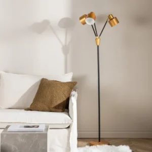 Stehlampe „Flora“ – 3- flammige Schönheit in Messing/Schwarz