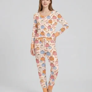 Custom Name Pumpkin Patch Bamboo Women Pajama Set