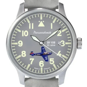 Messerschmitt Herrenarmbanduhr BF 108 mit dunklem Zifferblatt, Leuchtzeigern und Datumsanzeige