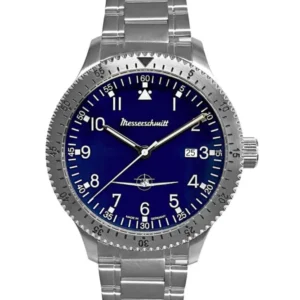 Herren Fliegeruhr Messerschmitt ME-108DR-MB mit blauem Zifferblatt und Metallarmband