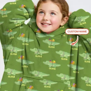 Custom Name Mardi Gras Gator Bamboo Blanket Hoodie