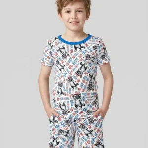 Red White and Feral Bamboo Two Piece Short Sleeve Shorts Pajama Set