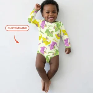 Custom Name Mardi Gras Alligator Bamboo Bodysuit