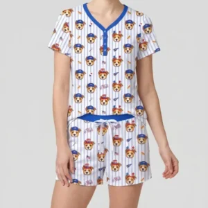 Custom Pet Image 4th of July Family Matching Bamboo Women Short Sleeve Short Pajama
