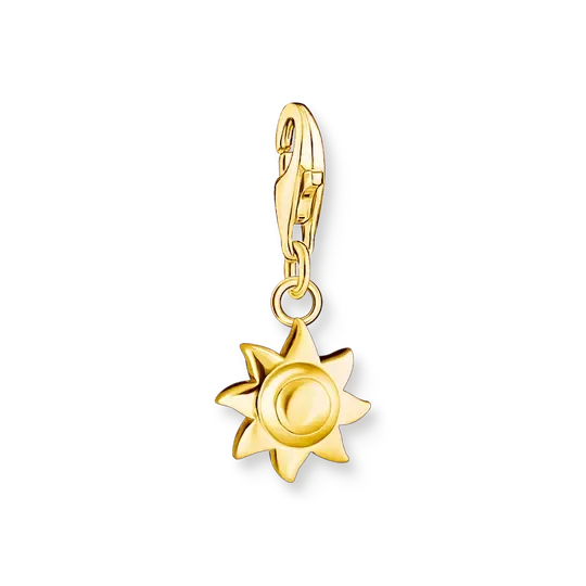 Goldfarbener Sonnen-Charm-Anhänger mit 3D-Strahlen und Aufhängering am Verschluss
