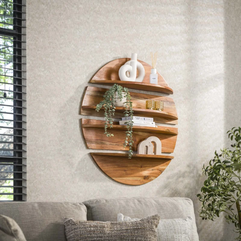 Wandregal 4-teilig rund / Massiv Neembaum 90cm