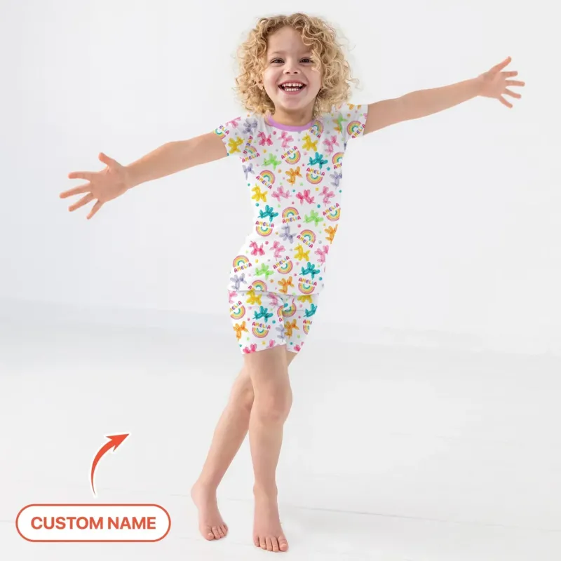 Sweet Balloon Dreams Custom Name Bamboo Two Piece Short Sleeve Shorts Pajama Set