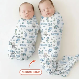 Custom Name Ocean Friends swaddle blanket