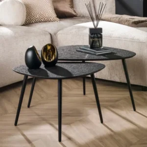 Couchtisch Zolara - 2er Set in Dreieck-Form in Metallic-Schwarz
