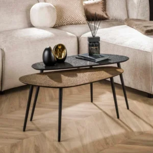 Couchtisch Savino - 2er Set in Altbronze/Gold und Schwarz