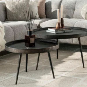 Couchtisch Chrysos - 2er Set in Grau Metallic mit erhöhtem Rand