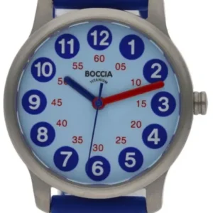 Boccia-Armbanduhr mit rundem Zifferblatt und blauem Silikonband
