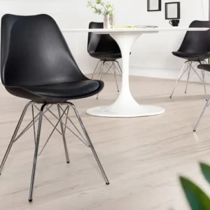 SCANDINAVIA MEISTERSTÜCK Retro Stuhl schwarz verchromtes Gestell