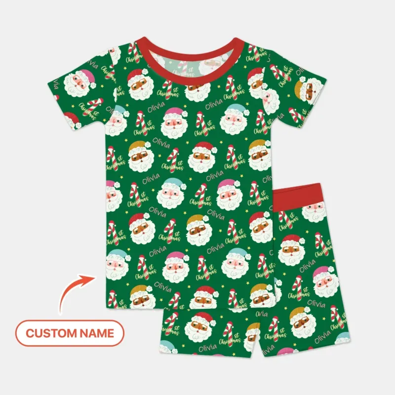 Personalized 1st Christmas Two Piece Short Sleeve Shorts Pajama Set , Personalized 1st Christmas Two Piece Short Sleeve Shorts Pajama Set - 12-18M