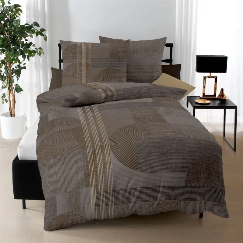 Bettwäsche Mako Satin Taylor Braun mit geometrischem Muster 135 x 200 cm