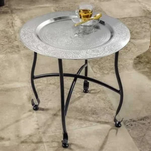 MARRAKESCH Runder Beistelltisch 40cm silber Teetisch abnehmbares Tablett klappbar