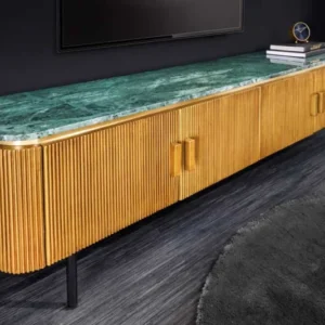 VENEZIANO Design TV-Board 160cm messing grün Marmorplatte Mangoholz Retro