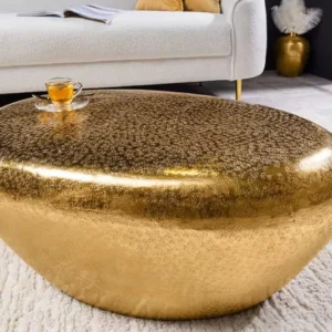 Handgefertigter Couchtisch STONE 75cm gold Metall Hammerschlag Design