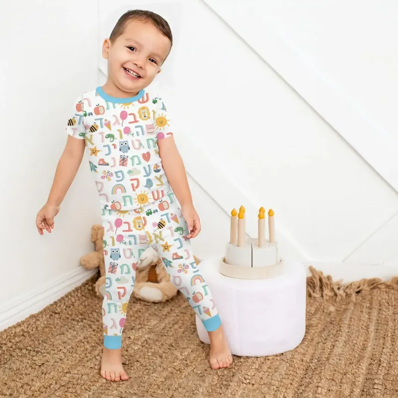 Hebrew Alphabet Two Piece Short Sleeve Pajama Set , Hebrew Alphabet Two Piece Short Sleeve Pajama Set - 12-18M / Blue