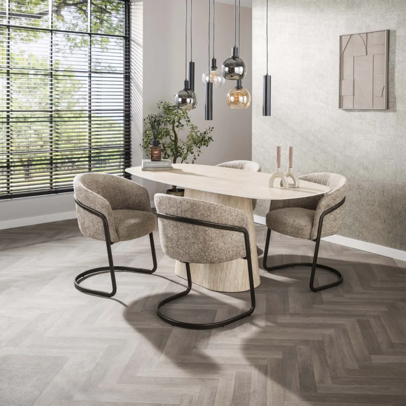 CENTRO Esstisch dänisch oval Keramik 180cm Travertinoptik