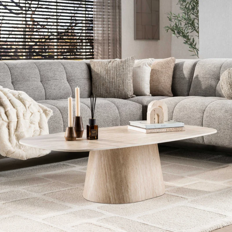 Couchtisch Centro 135cm / 3D Keramik travertin