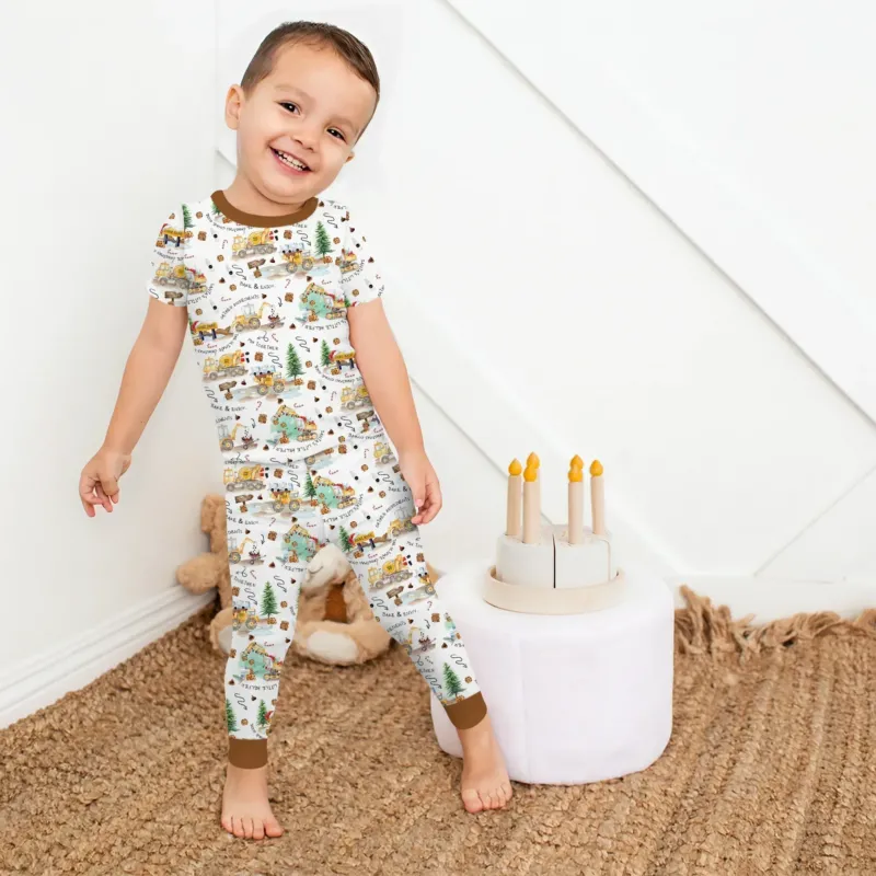 Construction Christmas Cookie Bamboo Two Piece Short Sleeve Pajama Set
