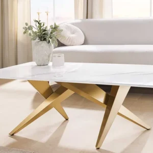 ART LIVING Moderner Couchtisch weiß Marmor Keramik champagner gold brushed