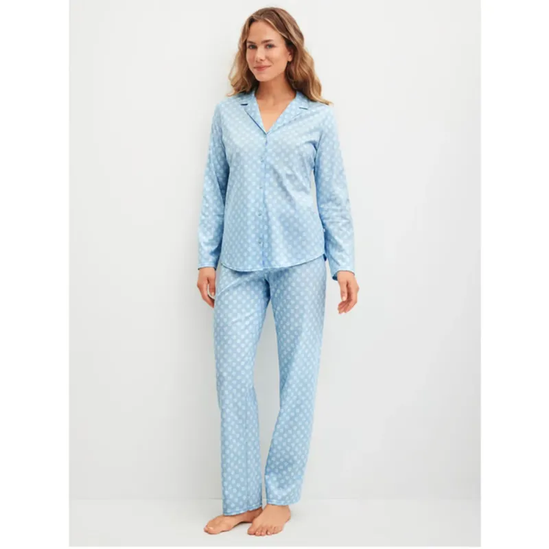 Calida Damen Pyjama Lovely Nights knöpfbar cascade blue 46954-545