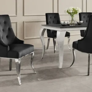 Stuhl MODERN BAROCK DELUXE schwarz Samt silber Edelstahlbeine mit Löwenkopf