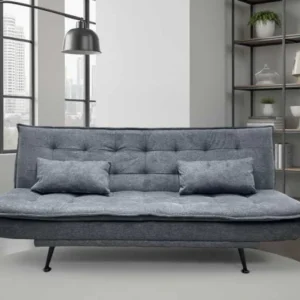 JAZZ Modernes Schlafsofa 195cm 3-Sitzer grauer Strukturstoff mit Schlaffunktion Metallfüße schwarz