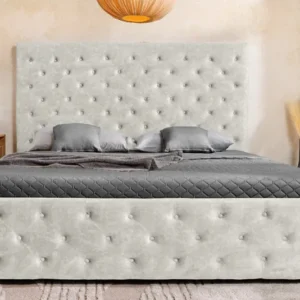 PARIS Design Boxbett Samt Champagner Beige Chesterfield Doppelbett