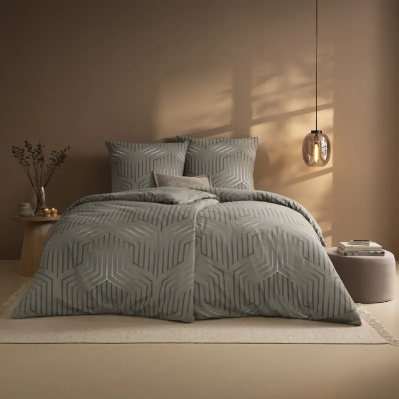 Bettwäsche Flanell Daiano Grau mit geometrischem Muster 155 x 220 cm