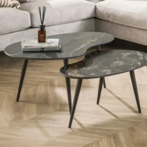 Couchtisch Elista - 2er Set mit Keramikplatte in Steinoptik