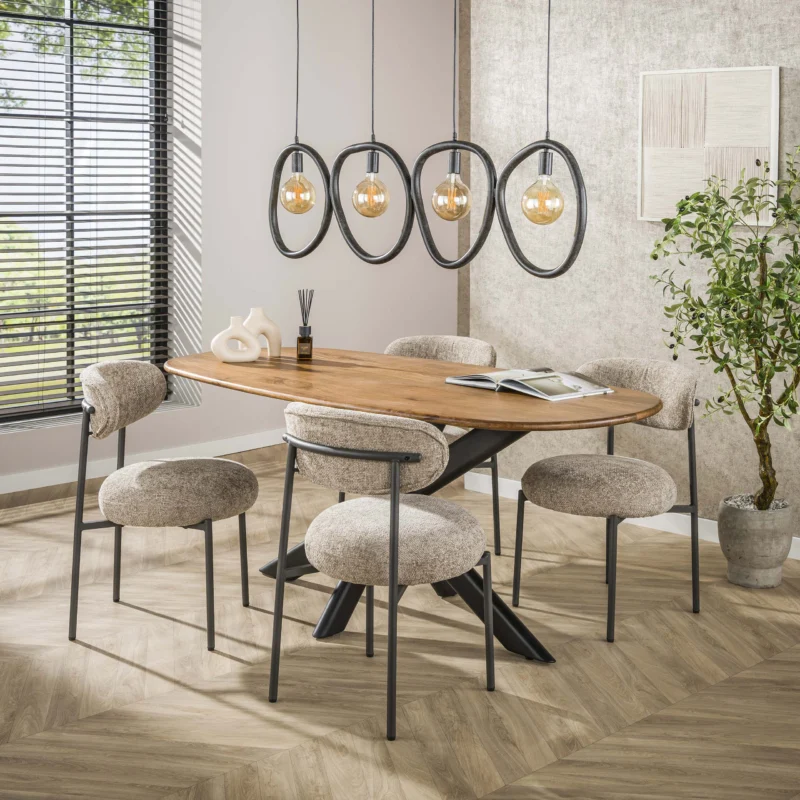 CLIFF Esstisch ovales Rohr 180cm / Massiv Mango sand