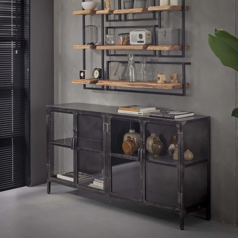 Sideboard Rift Metal 4 Türen / Gunmetal