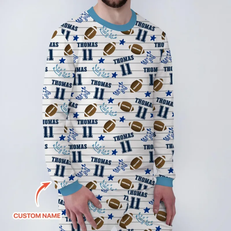 Custom Name Football Time Bamboo Men's Pajama Set
