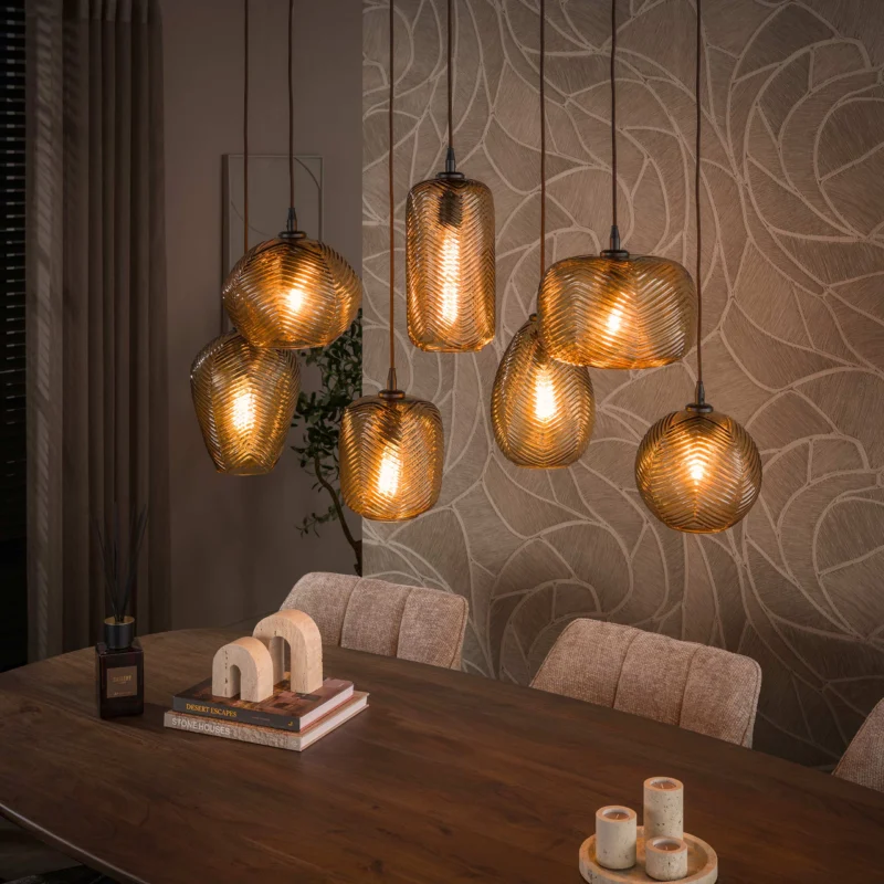 Pendelleuchte Chevron 4+3-Fassungen / Smoke braun Glas