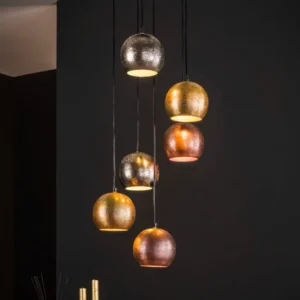 Pendelleuchte „Velluto“ – in der Metall-Farbkombination Chrom, Gold und Kupfer