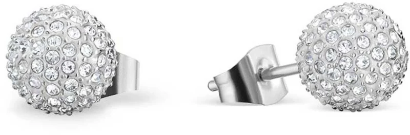 Ohrstecker mit Kugelform, silberfarben, rundum mit kleinen Steinchen besetzt